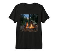 Australian Shepherd Campfire Forest Tent Outdoor Scene Premium T-Shirt