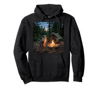 Australian Shepherd Campfire Forest Tent Outdoor Scene Pullover Hoodie