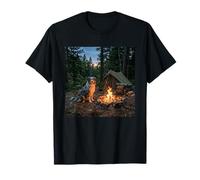 Australian Shepherd Campfire Forest Tent Outdoor Scene T-Shirt