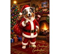 Australian Shepherd Christmas Card for Godmother (Funny Santa Dog)
