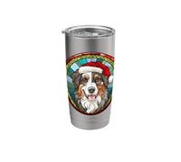 Australian Shepherd Christmas Dog Mom Dad Stained Glass Stainless Steel Insulated Tumbler