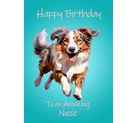Australian Shepherd Dog Art Birthday Card For Niece