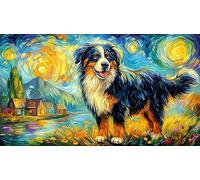 Australian Shepherd Dog Art Illustration 1000 Pieces Recycled Paper Puzzle - Educational Decompression Home Activity for Adults 38x52/1000pcs