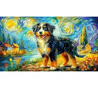 Australian-Shepherd-Dog-Art-Illustration Puzzle Game 1000 Piece Recycled Paper Impossible Hard Difficult Challenging for Women, Gifts for Men for Decompression 38x52/1000pcs
