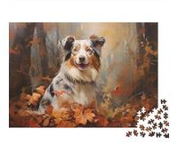 Australian Shepherd Dog Autumn Forest Scene 1000 Piece Jigsaw Puzzle for Adults Relaxation 52x38cm/1000pcs