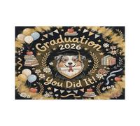 Australian Shepherd Dog Congrats Grad Jigsaw Puzzles for Adults 1000 Piece, Gold Black Graduation Wooden Printed Puzzles, Celebration Pattern Decorations for Entertainment Party