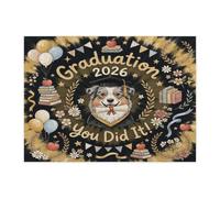 Australian Shepherd Dog Congrats Grad Jigsaw Puzzles for Adults 500 Piece, Gold Black Graduation Wooden Printed Puzzles, Celebration Pattern Decorations for Entertainment Party