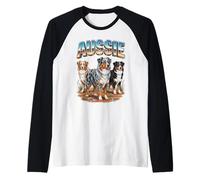 Australian Shepherd Dog Lover Vintage 80s Owner Men Women Raglan Baseball Tee