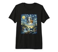 Australian Shepherd Dog Moon Howling Starry Night Van Gogh Premium T-Shirt