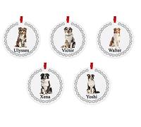 Australian Shepherd Dog Personalised Round Shaped Personalised Christmas Tree Bauble - With the name of your choice - 5 Different Designs Available At Customisation Point
