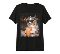 Australian Shepherd Dog Sipping Iced Coffee Premium T-Shirt
