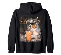 Australian Shepherd Dog Sipping Iced Coffee Zip Hoodie