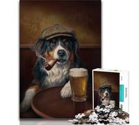 Australian Shepherd Dog Smoking 1000 Piece Jigsaw Puzzle for Adults Teens,Challenging To Complete But Fun And Humorous Unique Home Decor And Gifts 38x26cm