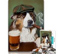 Australian Shepherd Dog Smoking 1000 Pieces Jigsaw Puzzle For Adults Teens,Stress Reliever Difficult Challenge Deal As Gifts for The Whole Family 50x75cm