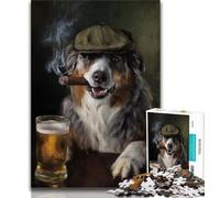 Australian Shepherd Dog Smoking 1000 Pieces Jigsaw Puzzle for Adults& Teens,Toys Educational Games Stress Relieving Great Gifts And Toys 38x26cm
