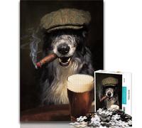 Australian Shepherd Dog Smoking Jigsaw Puzzles for Adults 1000,for Educational Game Challenge Toy for Is Ideal As A Gift for The Whole Family 38x52cm