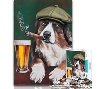 Australian Shepherd Dog Smoking Jigsaws 1000 Pieces for Adults,Staycation Kill Time Every Piece Is Unique - Challenging Family Fun Game (38x26cm)