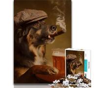 Australian Shepherd Dog Smoking Puzzles for Adults Teens 1000pc Puzzle,Challenging Game And Family Play with Fully Interlocking Randomly Shaped Pieces (38x26cm)