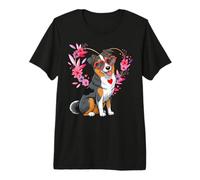 Australian Shepherd Dog Valentine's Day Floral Heart Design Premium T-Shirt
