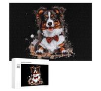 Australian Shepherd Dog with Bowtie 300/500/1000 Piece Puzzles Customized Challenging Gifts for Adults 300 PCS