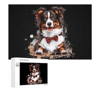 Australian Shepherd Dog with Bowtie 300/500/1000 Piece Puzzles Customized Challenging Gifts for Adults 1000 PCS