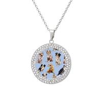 Australian Shepherd Dogs Multicolored Alloy Diamond Necklaces Brilliant Circle Pendant Necklace Jewelry Gift for Women