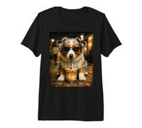 Australian Shepherd Drinking Ice Coffee Funny Animal Premium T-Shirt