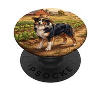 Australian Shepherd Farmer Dog Rural Field Design PopSockets Adhesive PopGrip