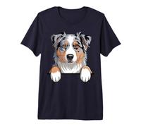 Australian Shepherd Funny Peeking Pocket Aussie Puppy Dog Premium T-Shirt