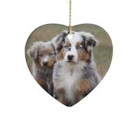 Australian Shepherd Heart Ornament Precious Heart-Shaped Pendant Idea Ceramic Ornaments with Gold String Personalized Heart Shaped Decoration for Outdoor Party Love