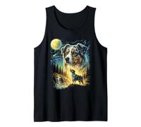 Australian Shepherd Howling to The Moon Meme Funny 90's Dog Tank Top