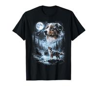Australian Shepherd Howling to the Moon Retro 90's Dog T-Shirt