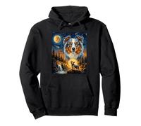 Australian Shepherd Howling To The Moon Vintage Dog Pullover Hoodie