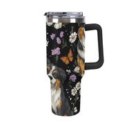 Australian Shepherd Insulated Tumbler with Handle Stainless Steel Travel Coffee Mug with Lid and Straw 40oz