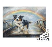 Australian Shepherd Jigsaw Puzzles Puzzle for Adults Kids. 1000 Pieces Wooden Bridge Rainbow Great Gifts Challenge Toy Educational Game Home Decoration for Educational Games Gifts 1000pcs (75x50cm)