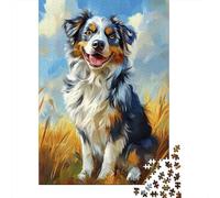 Australian Shepherd Jigsaw Puzzles Puzzles for Adults Kids. 1000 Pieces Blue Sky Grassland Whimsical Challenge Toy Home Decoration for Gifts 1000pcs (75x50cm)