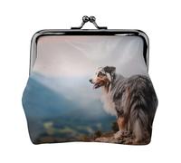 Australian Shepherd Mountains Aussie Pets Dogs, PU Leather Coin Purse, Small Wallets, Change Pouch with Kiss Lock Clasp Buckle, Change Purse