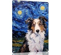 Australian Shepherd Oil Painting Tin Sign Colorful Oil Painting Animal Retro Poster Vintage Metal Tin Signs for Men Women Wall Art Decor for Home Bars Clubs Cafes 8x12 Inch