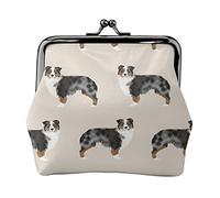 Australian Shepherd Pattern Women's Leather Coin Purse, Small Change Pouch with Kiss-Lock Clasp Closure Buckle Wallet for Girl Gift