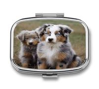 Australian Shepherd pilldispenser 2-Compartment Portable Travel Square PillCase Daily with Store Vitamins Pocket Medicine Organizer for Office Home Fish Oil