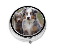 Australian Shepherd Print Pill Box 3 Compartments Round Pill Organizer Metal Waterproof Portable Pill Case for Pocket or Purse Vitamin/Fish Oil/Pills/Supplements