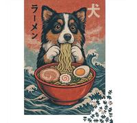 Australian Shepherd Ramen 1000-Piece Puzzle for Adults, 52x38cm/1000pcs, Easy to Continue on Another Evening; White Cardboard for Simple Sorting