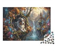 Australian Shepherd Recycled Paper Jigsaw Puzzle 1000 Piece Forest Hollow Tree Memory Improvement Party Game Home Decor 52x38cm/1000pcs