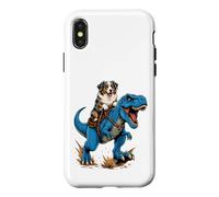 Australian Shepherd Riding T Rex Dinosaur Herding Dog Ride Case for iPhone X/XS