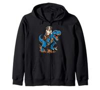 Australian Shepherd Riding T Rex Dinosaur Herding Dog Ride Zip Hoodie