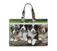 Australian Shepherd Small Puppies Quartet,Canvas Document Bag Zipper File Tote Bag Handbag Briefcase for School Office