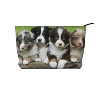Australian Shepherd Small Puppies Quartet, Cosmetic Bag Corduroy Makeup Bag Portable Travel Toiletry Bag