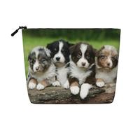 Australian Shepherd Small Puppies Quartet, Daily Use Makeup Cosmetic Bag Imitation Linen Makeup Bag Portable Travel Toiletry Bag