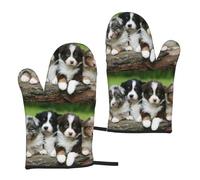 Australian Shepherd Small Puppies Quartet, Kitchen Oven Mitts Anti-Slip Cooking Gloves,Heat Resistant Baking Mitts A Pair