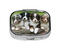 Australian Shepherd Small Puppies Quartet,Meta Pill Box 2 Compartment Medicine Case,Portable Organizer,Rectangle Meta Portable Organizer Pill Box 722 Compartment Medicine Case